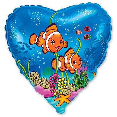 Фольгированный шар " сердце подводный мир рыбки Немо "