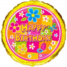  Фольгована куля "коло жовте Happy Birthday"