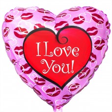 Фольгована куля "серце рожеве в поцілунки I Love You"